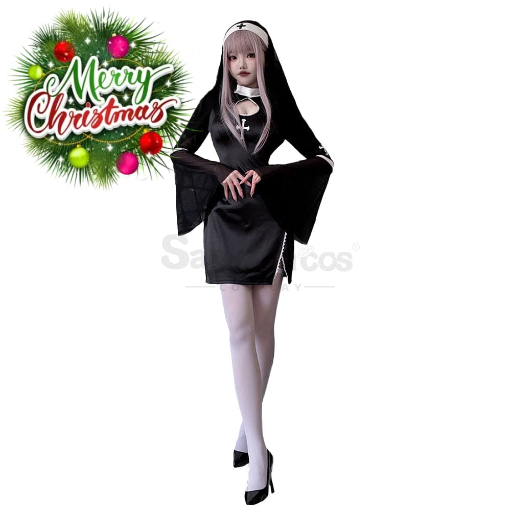 【In Stock】Halloween Cosplay Nun Vampire Gothic Black Costume Adult Stage Performance Costumes