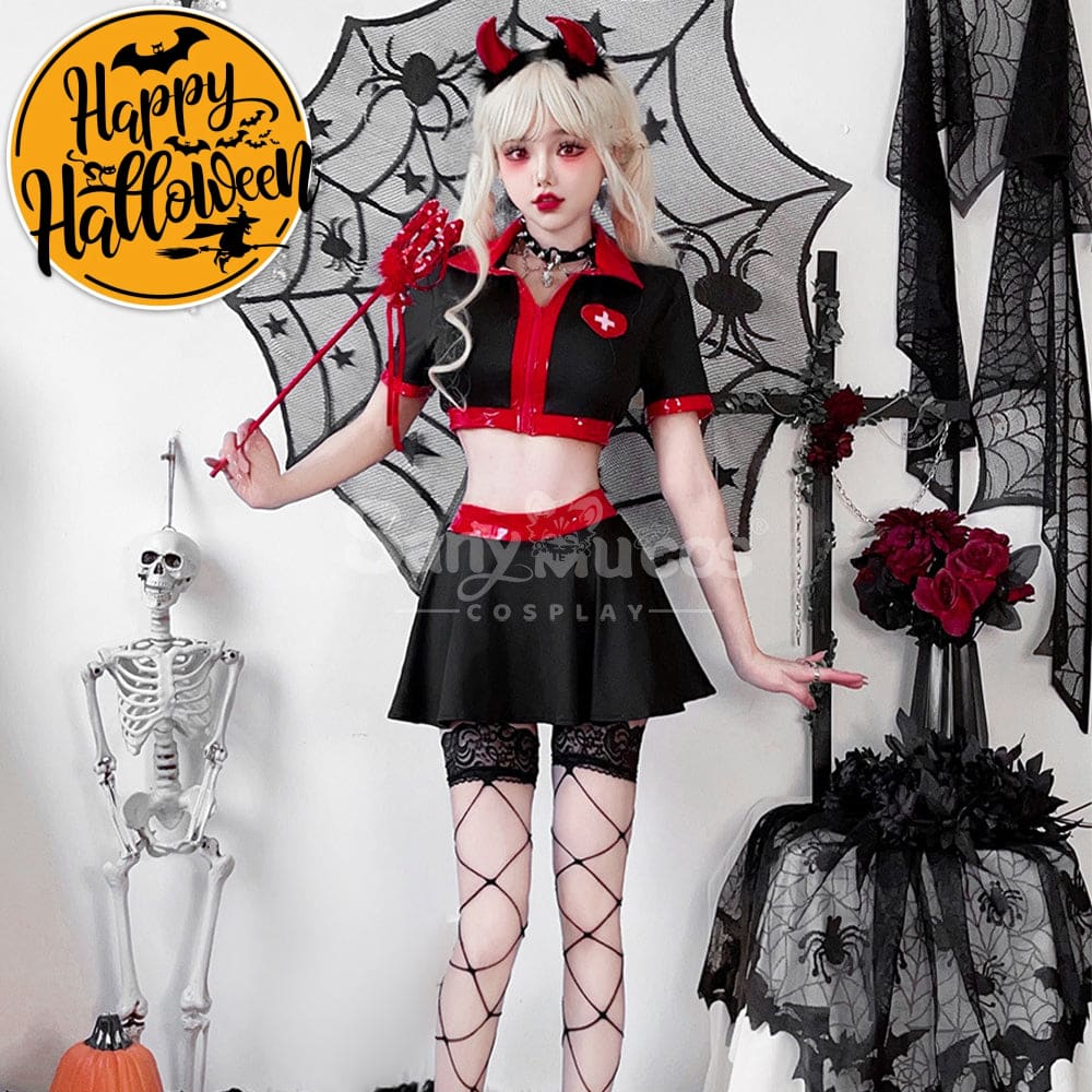 【In Stock】Halloween Cosplay Nurse Gothic Sexy Black Dress Stage Performance Costume Costumes