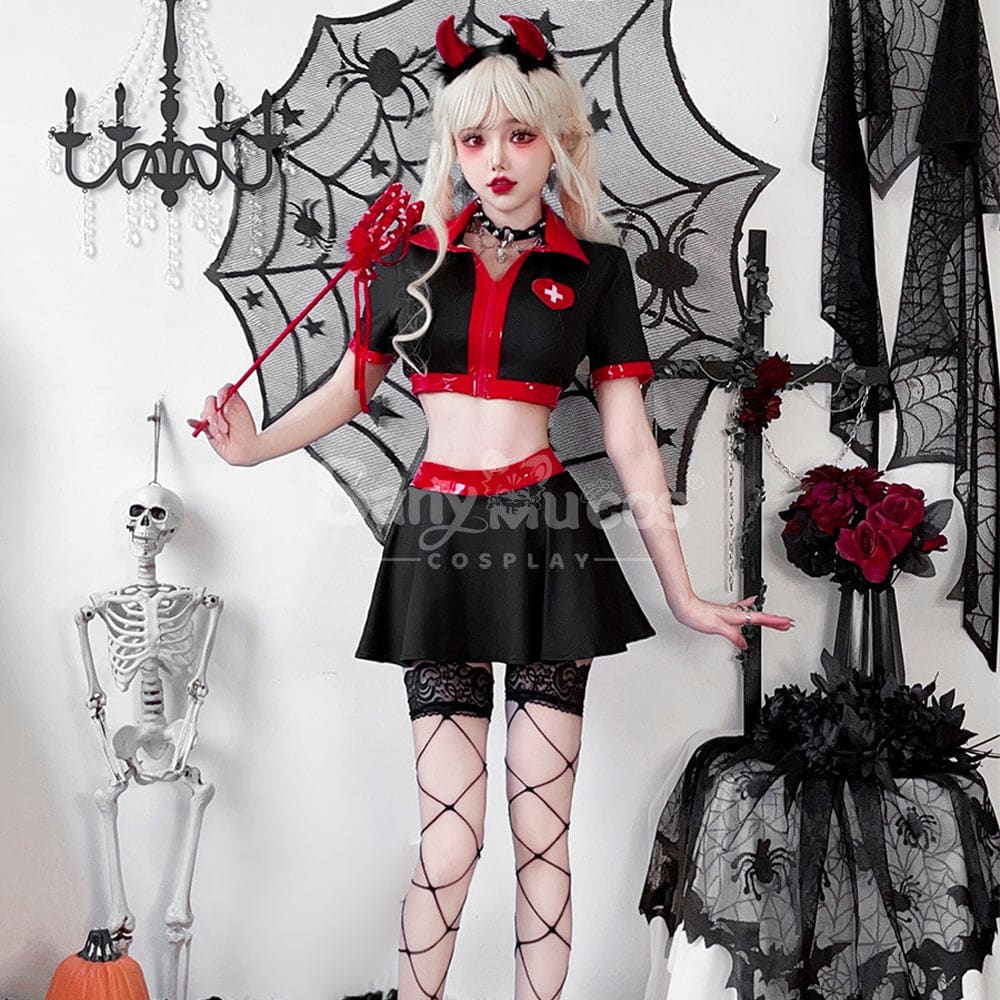 【In Stock】Halloween Cosplay Nurse Gothic Sexy Black Dress Stage Performance Costume Costumes