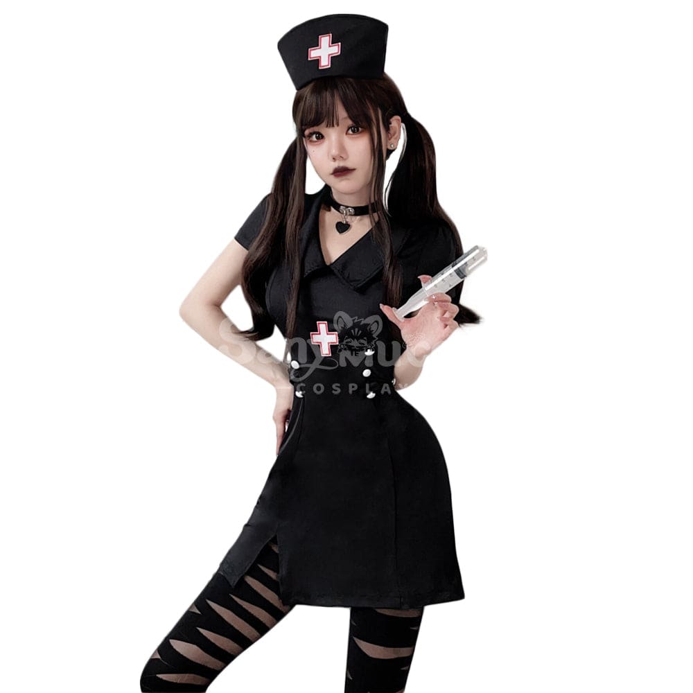 【In Stock】Halloween Cosplay Nurse Sexy Uniform Dress Stage Performance Costume Black / M Costumes