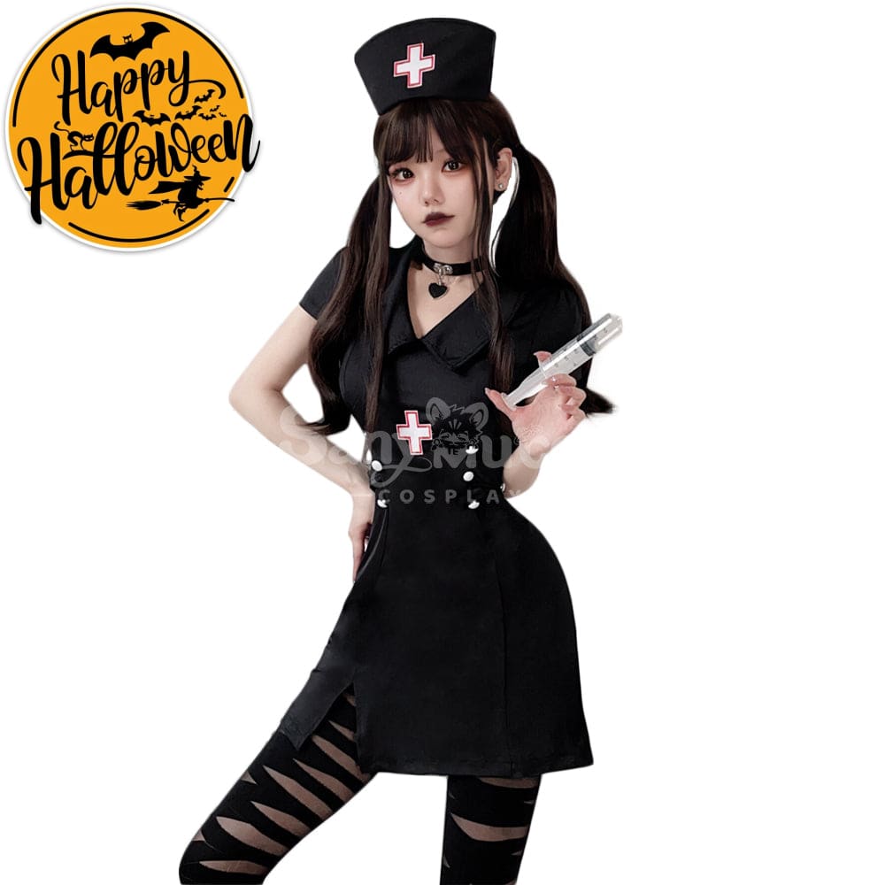 【In Stock】Halloween Cosplay Nurse Sexy Uniform Dress Stage Performance Costume Black / M Costumes
