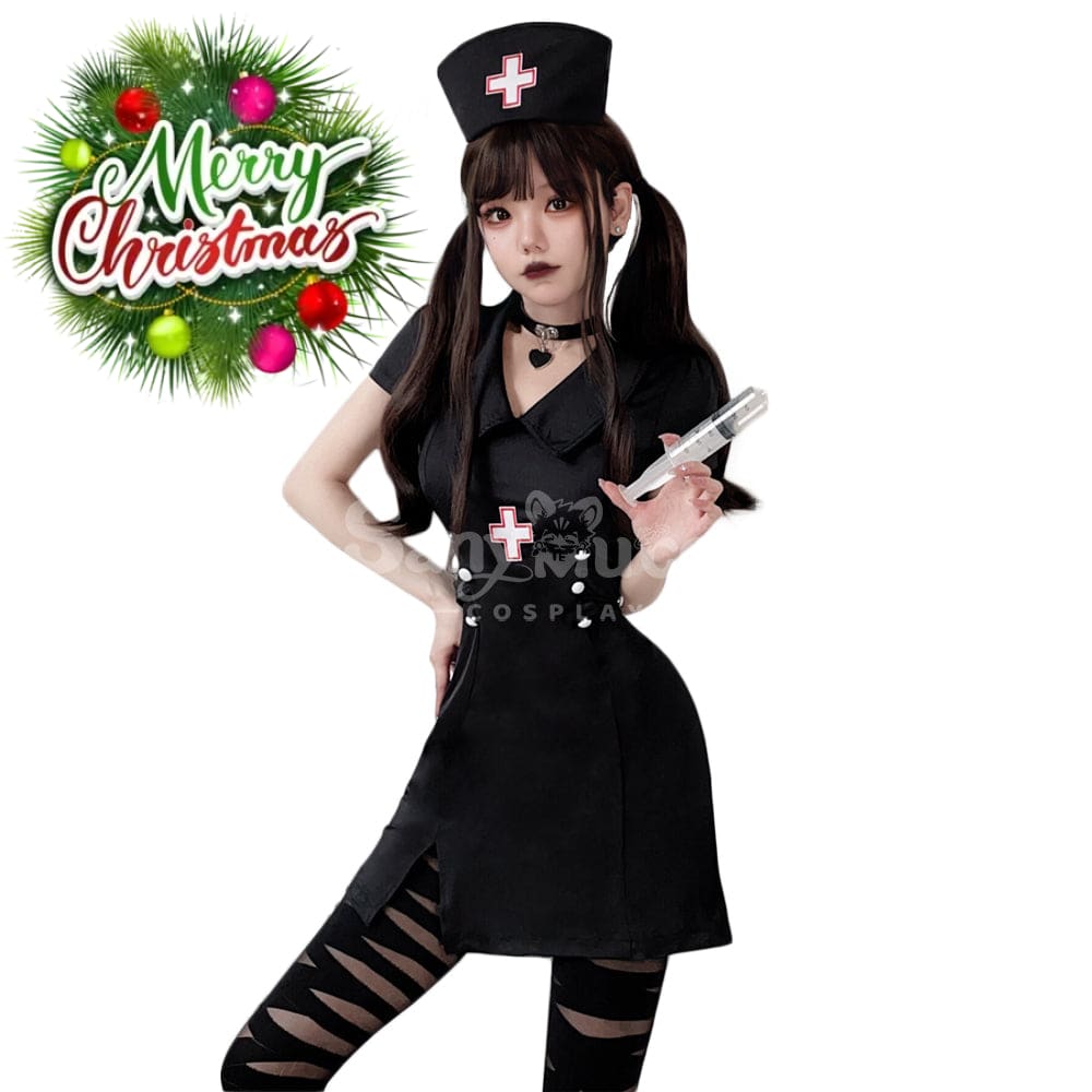 【In Stock】Halloween Cosplay Nurse Sexy Uniform Dress Stage Performance Costume Black / M Costumes