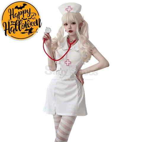 【In Stock】Halloween Cosplay Nurse Sexy Uniform Dress Stage Performance Costume White / M Costumes