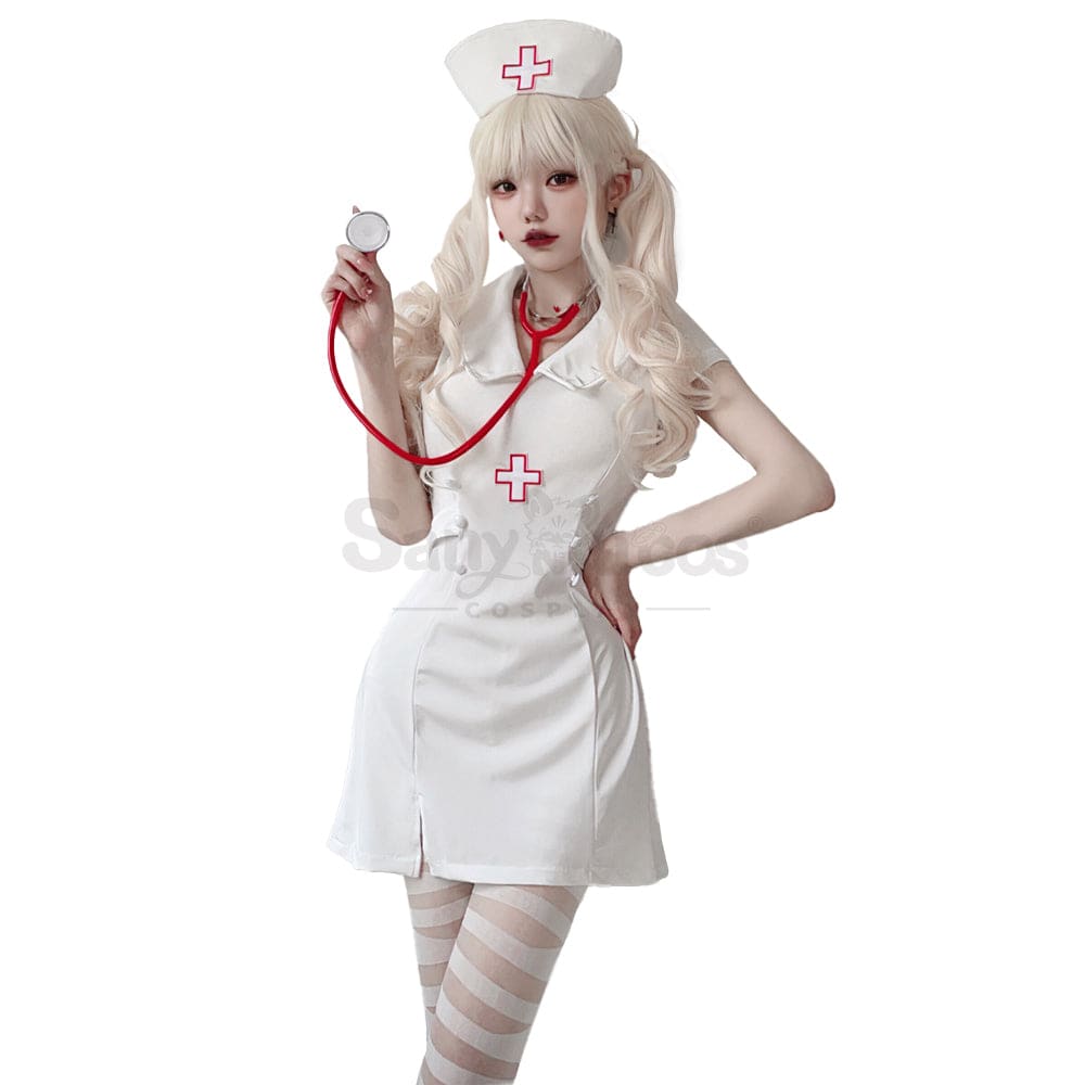 【In Stock】Halloween Cosplay Nurse Sexy Uniform Dress Stage Performance Costume White / M Costumes