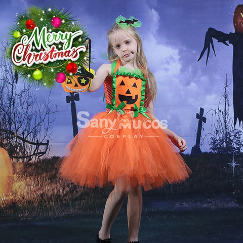 【In Stock】Halloween Cosplay Pumpkin Dress Costume Kid Size Costumes