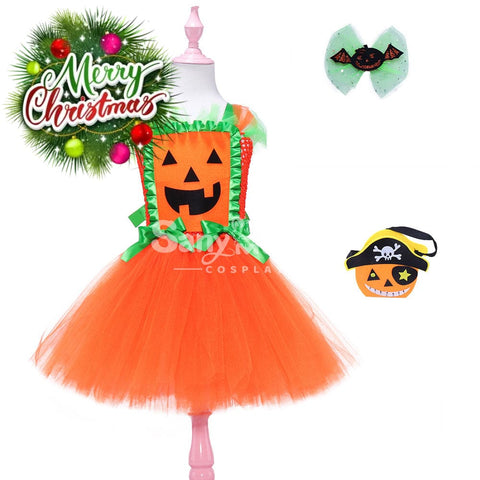 【In Stock】Halloween Cosplay Pumpkin Dress Costume Kid Size Costumes