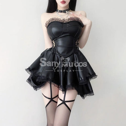 【In Stock】Sexy Cosplay Hot Girl Lingerie Hollow Straps Lace Splicing Tube Top Tight Dress