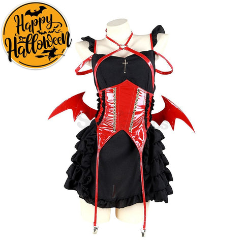 【In Stock】Sexy Cosplay Japanese Style Sweetheart Maid Devil Lolita Dress Costume Red Costumes