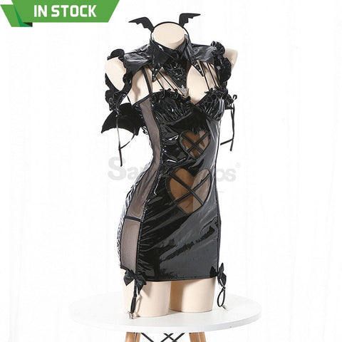 【In Stock】Sexy Cosplay Latex Leather Witch Devil Underwear Suit Costume Black Costumes