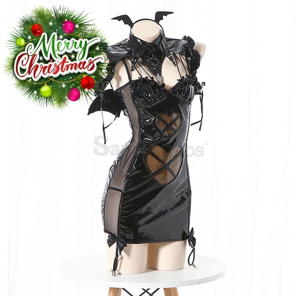 【In Stock】Sexy Cosplay Latex Leather Witch Devil Underwear Suit Costume Black Costumes