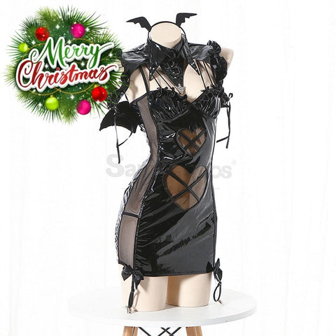 【In Stock】Sexy Cosplay Latex Leather Witch Devil Underwear Suit Costume Black Costumes