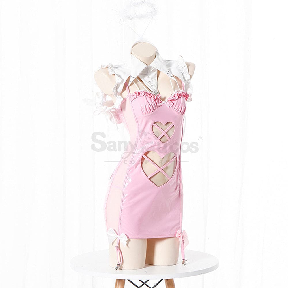 【In Stock】Sexy Cosplay Latex Leather Witch Devil Underwear Suit Costume Pink Costumes