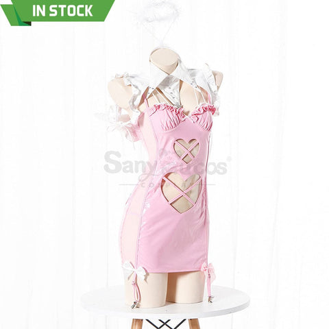 【In Stock】Sexy Cosplay Latex Leather Witch Devil Underwear Suit Costume Pink Costumes