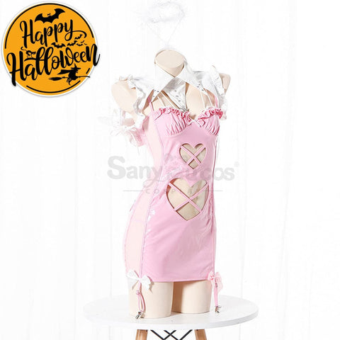【In Stock】Sexy Cosplay Latex Leather Witch Devil Underwear Suit Costume Pink Costumes
