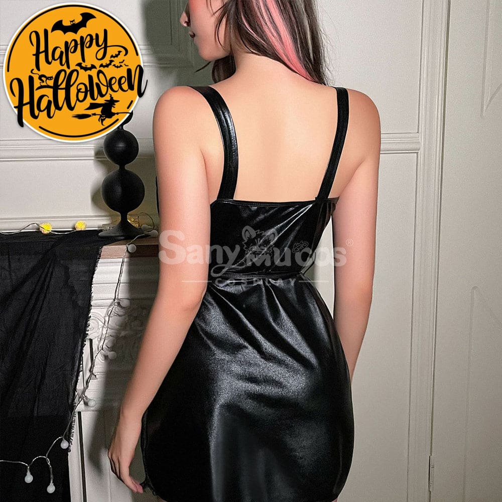 【In Stock】Sexy Cosplay Patent Leather Straps Low-Cut Breasts With Tight-Fitting Hip Lingerie