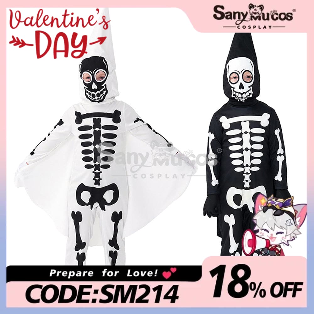 【In Stock】Halloween Cosplay Skeleton Ghost Costume Kid Size Costumes