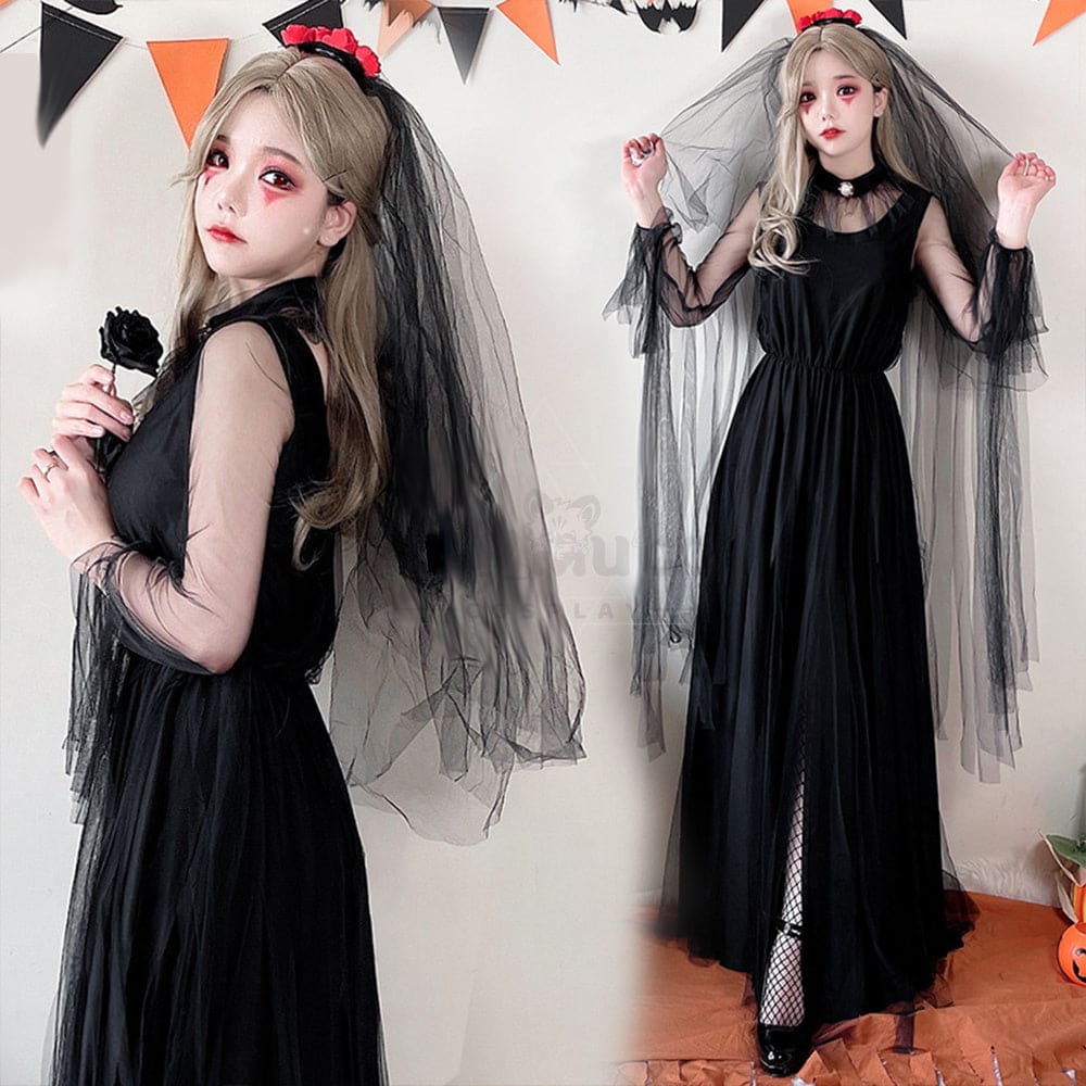 【In Stock】Halloween Cosplay The Ghost Bride Angel And Devil Long Dress Vampire Stage