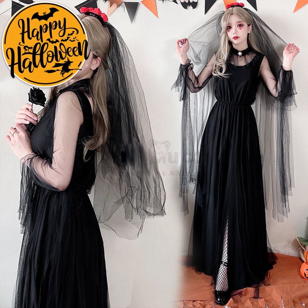 【In Stock】Halloween Cosplay The Ghost Bride Angel And Devil Long Dress Vampire Stage