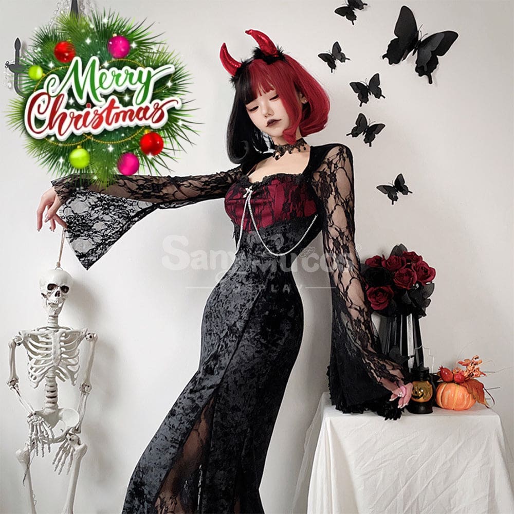 【In Stock】Halloween Cosplay Vampire Witch Black Long Dress The Ghost Bride Stage Performance