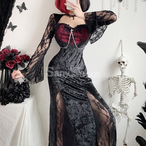 【In Stock】Halloween Cosplay Vampire Witch Black Long Dress The Ghost Bride Stage Performance