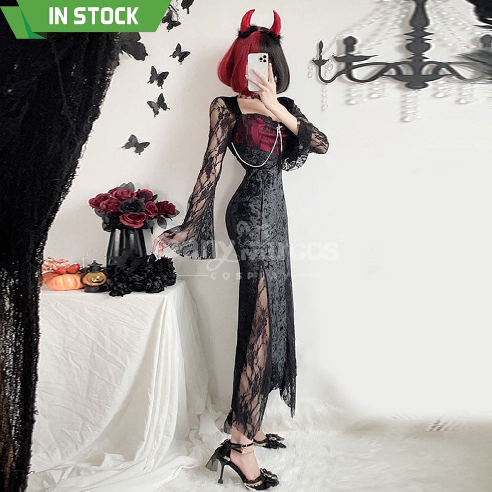 【In Stock】Halloween Cosplay Vampire Witch Black Long Dress The Ghost Bride Stage Performance