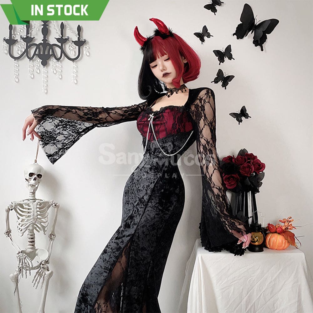 【In Stock】Halloween Cosplay Vampire Witch Black Long Dress The Ghost Bride Stage Performance