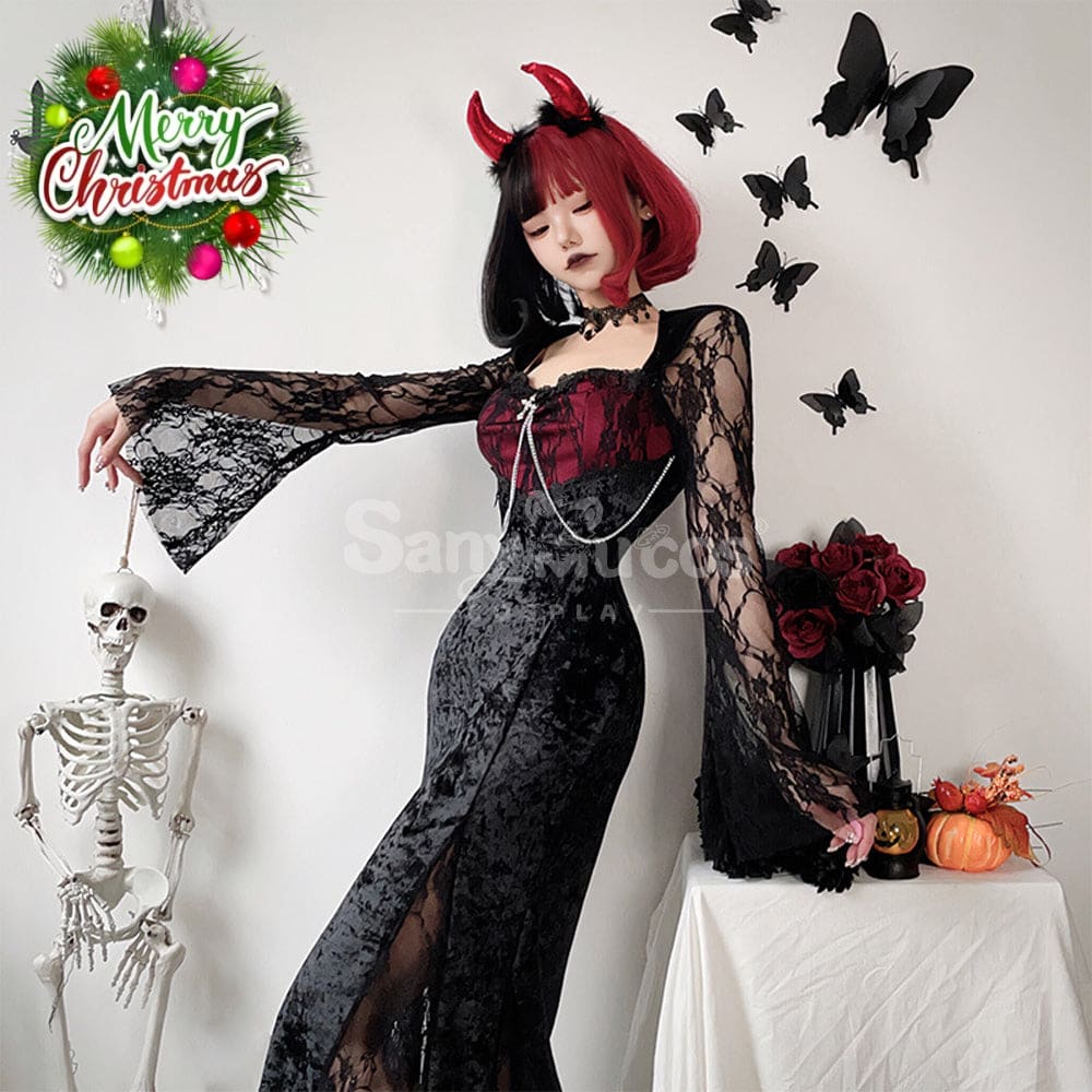 【In Stock】Halloween Cosplay Vampire Witch Black Long Dress The Ghost Bride Stage Performance