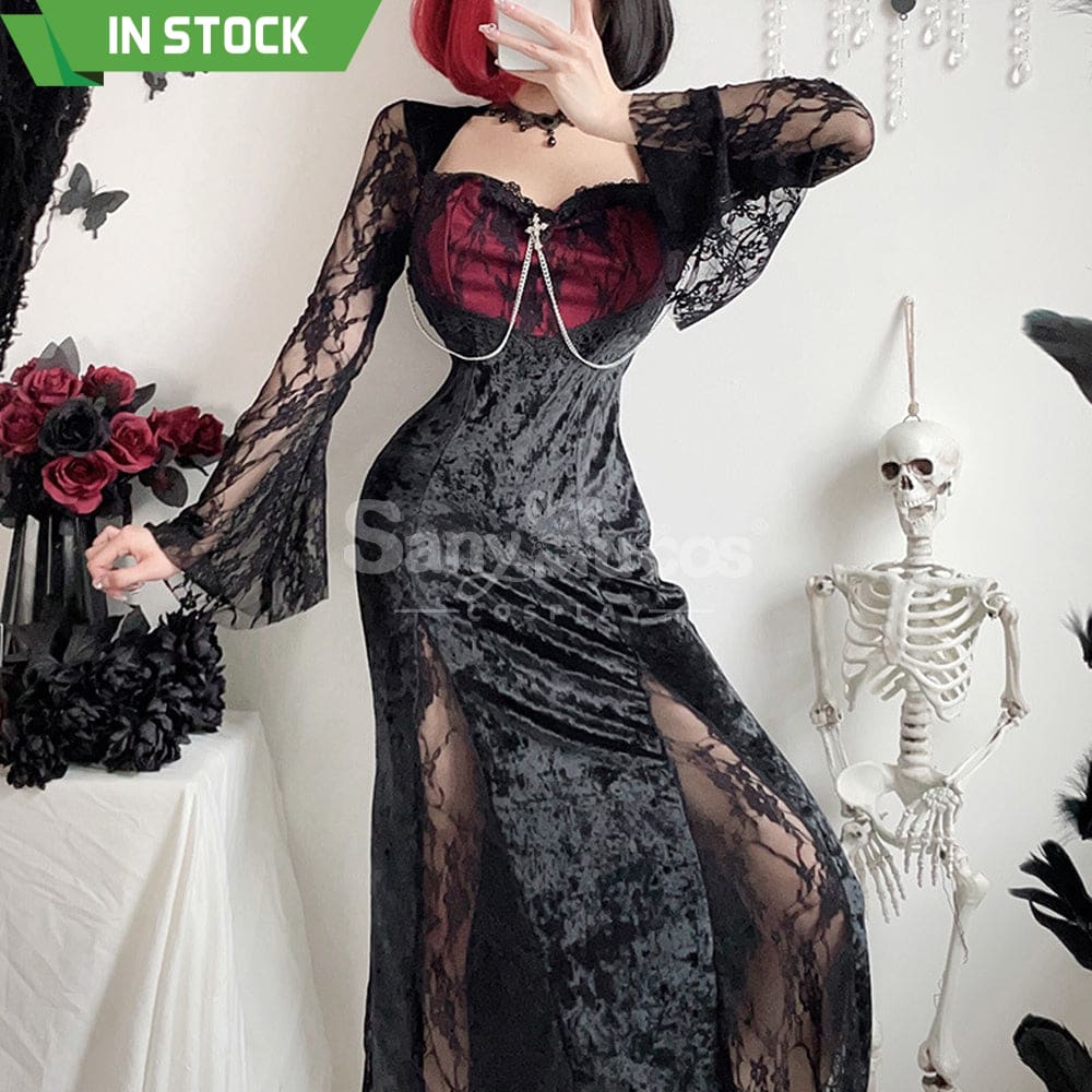 【In Stock】Halloween Cosplay Vampire Witch Black Long Dress The Ghost Bride Stage Performance