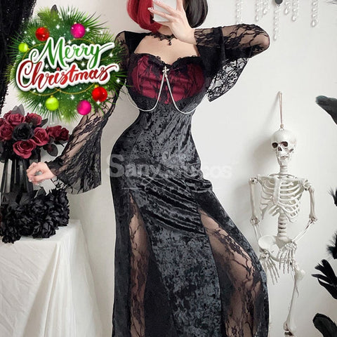 【In Stock】Halloween Cosplay Vampire Witch Black Long Dress The Ghost Bride Stage Performance