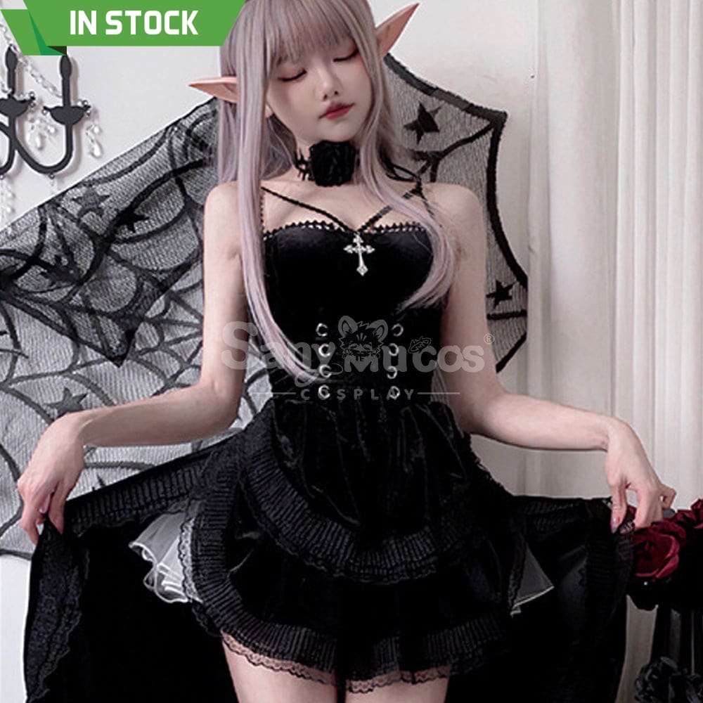 【In Stock】Halloween Cosplay Vampire Witch Gothic Black Dress Stage Performance Costume