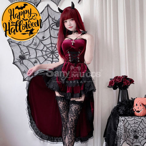 【In Stock】Halloween Cosplay Vampire Witch Gothic Black Dress Stage Performance Costume