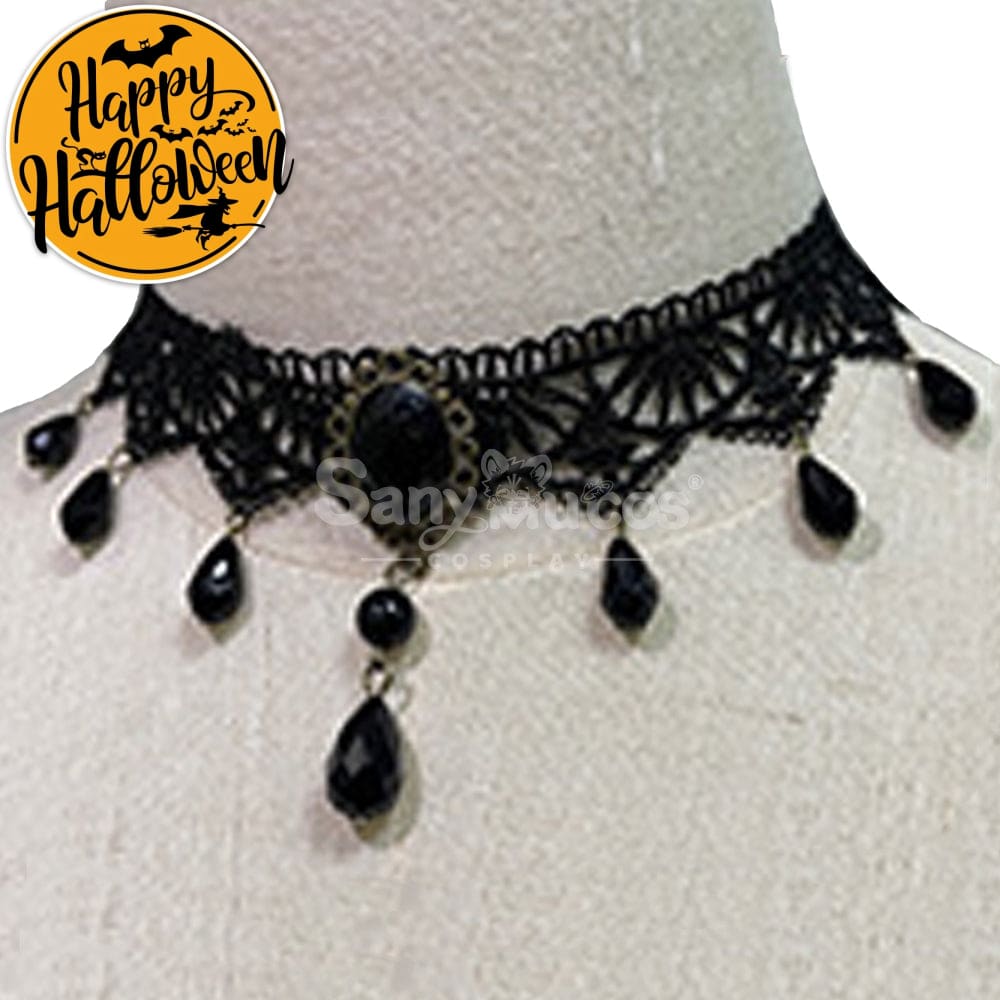 【In Stock】Halloween Cosplay Witch Gothic Black Dress Stage Performance Costume And Props 3 / S