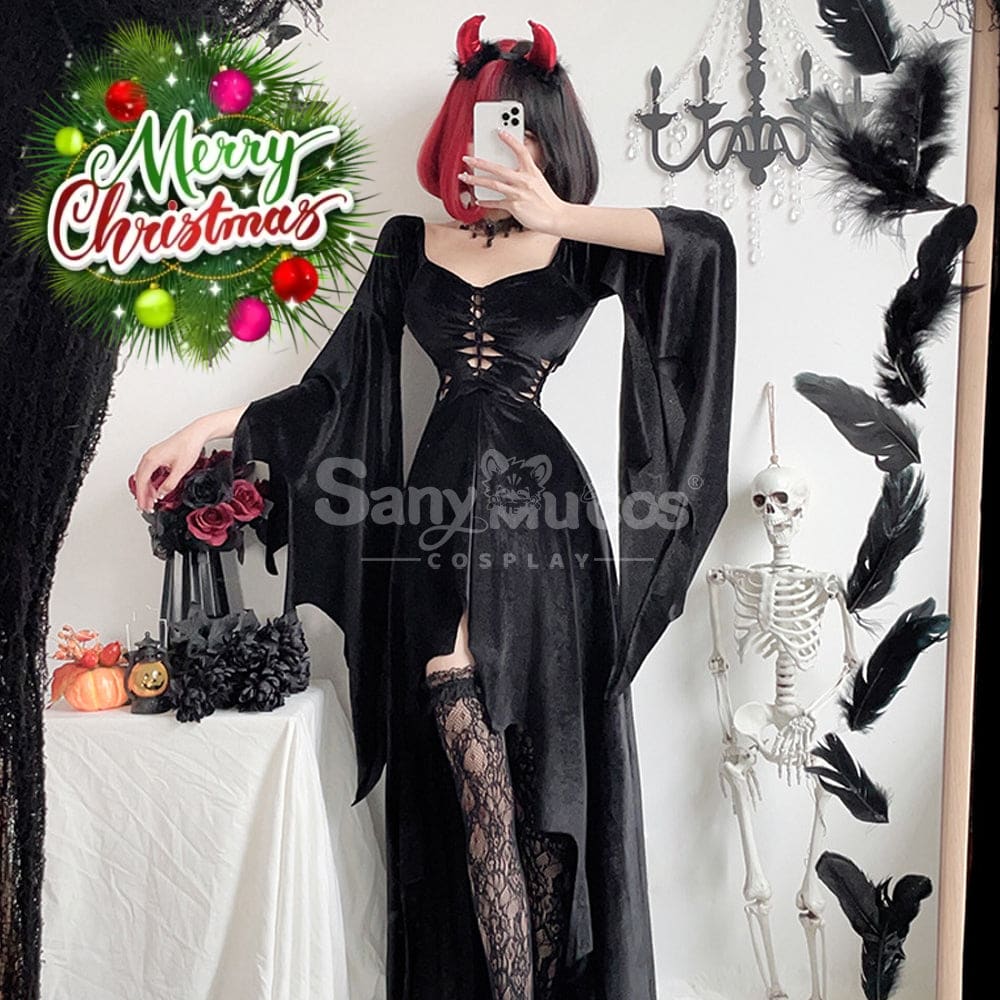 【In Stock】Halloween Cosplay Witch Gothic Black Dress Stage Performance Costume Costumes