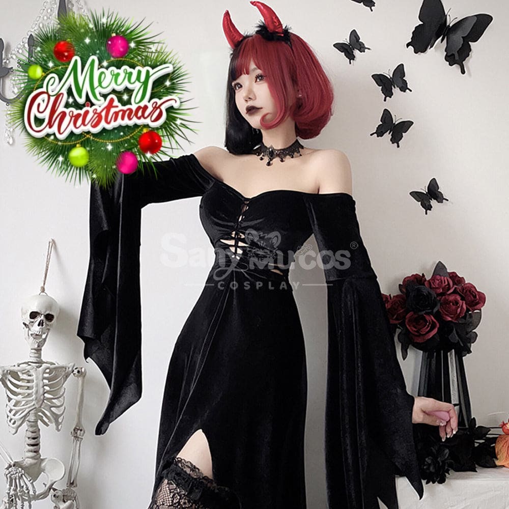 【In Stock】Halloween Cosplay Witch Gothic Black Dress Stage Performance Costume Costumes