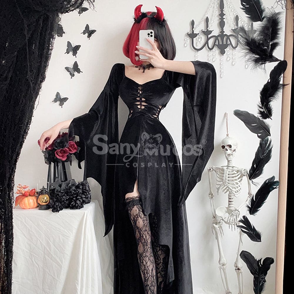 【In Stock】Halloween Cosplay Witch Gothic Black Dress Stage Performance Costume Costumes