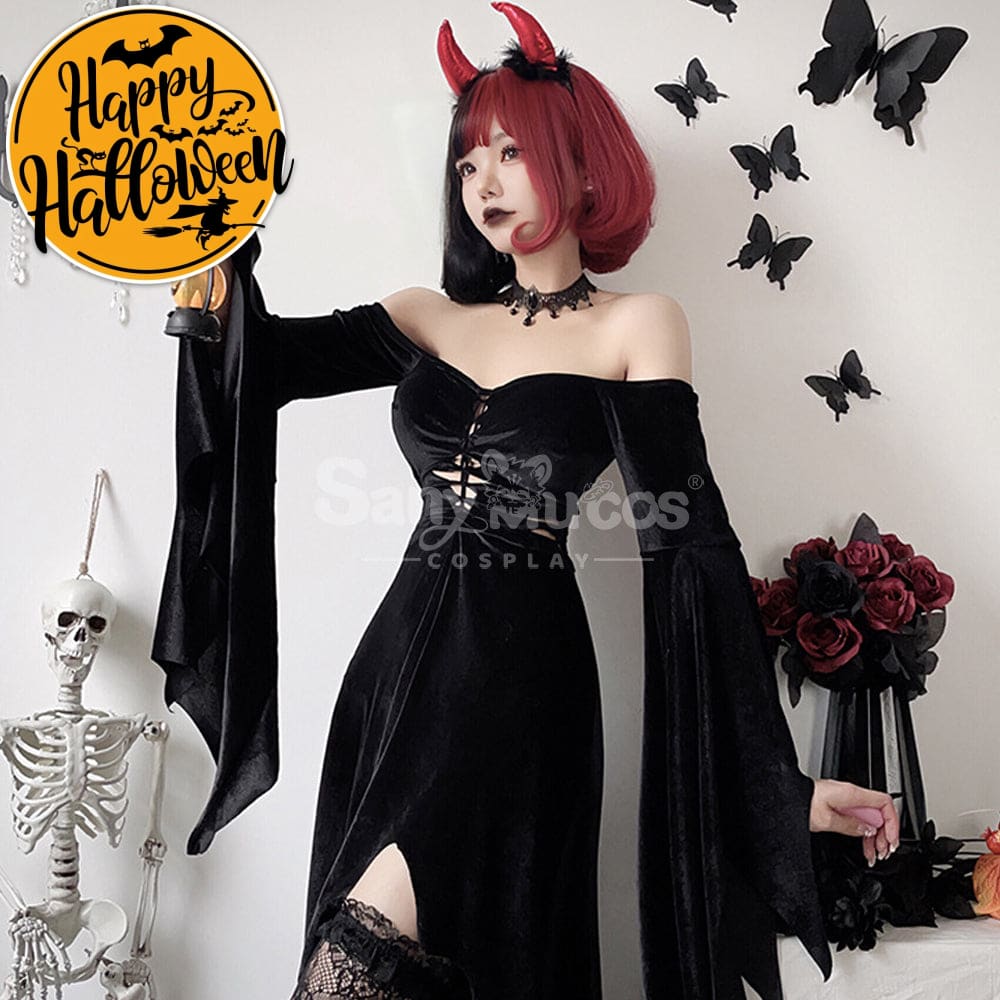 【In Stock】Halloween Cosplay Witch Gothic Black Dress Stage Performance Costume Costumes