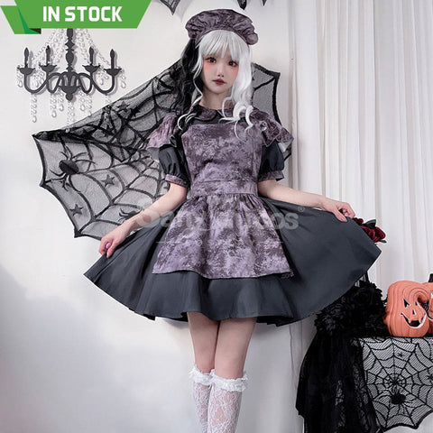 【In Stock】Halloween Cosplay Witch Vampire Pumpkin Maid Costume Black Dress Stage Performance