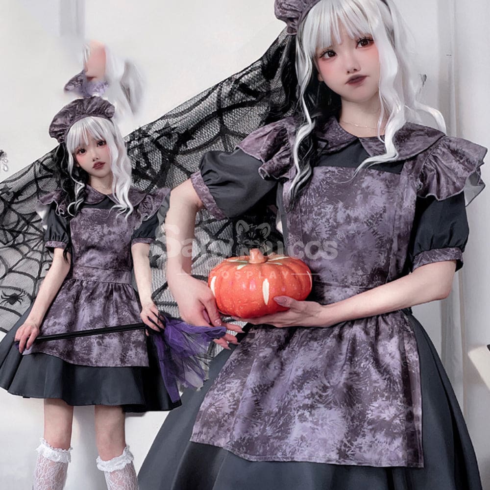 【In Stock】Halloween Cosplay Witch Vampire Pumpkin Maid Costume Black Dress Stage Performance