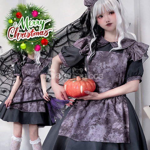 【In Stock】Halloween Cosplay Witch Vampire Pumpkin Maid Costume Black Dress Stage Performance