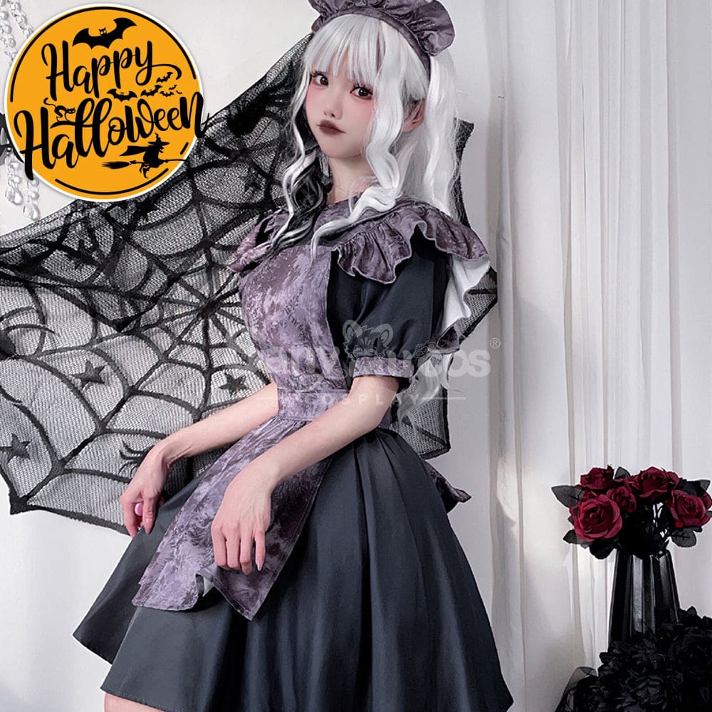 【In Stock】Halloween Cosplay Witch Vampire Pumpkin Maid Costume Black Dress Stage Performance