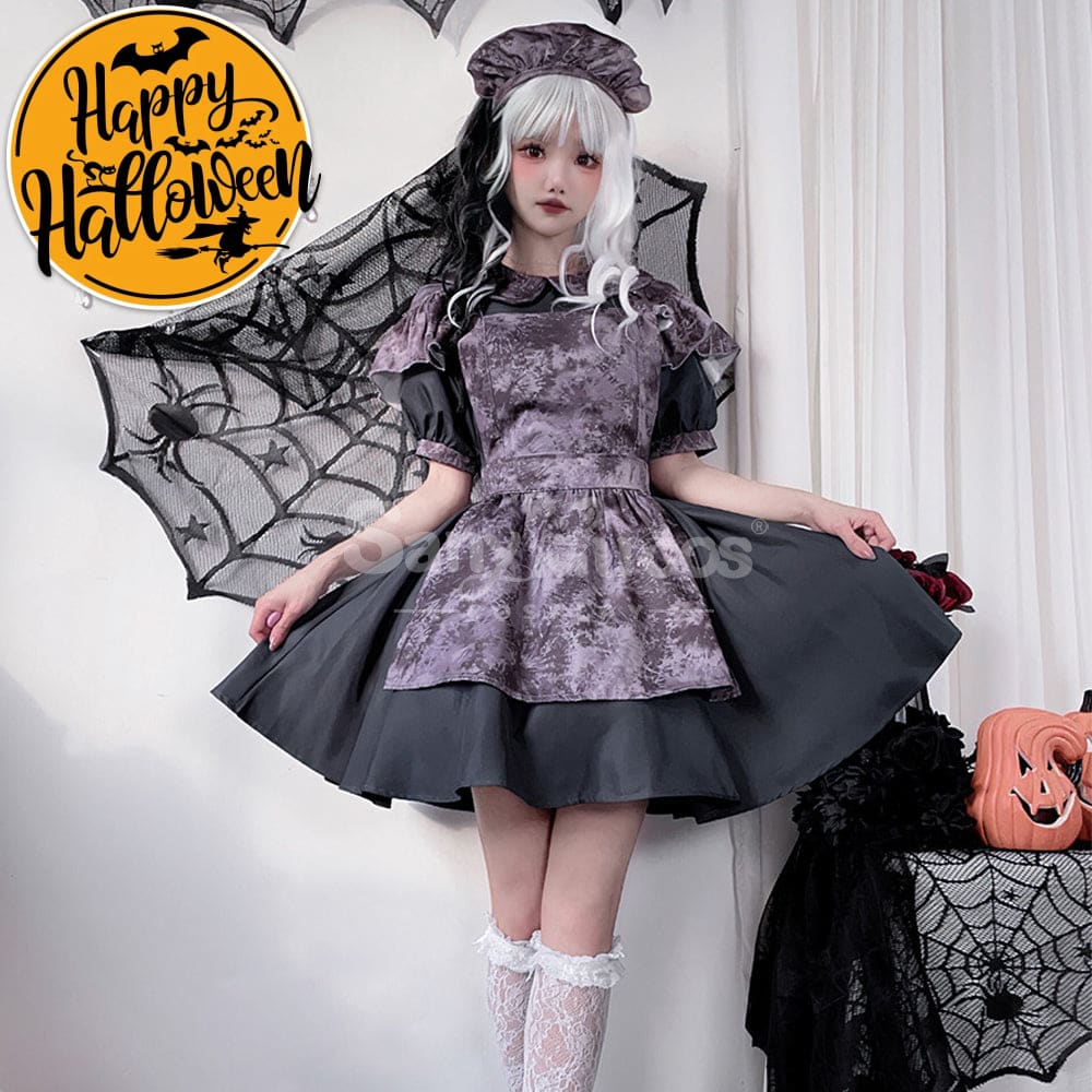 【In Stock】Halloween Cosplay Witch Vampire Pumpkin Maid Costume Black Dress Stage Performance