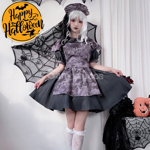 【In Stock】Halloween Cosplay Witch Vampire Pumpkin Maid Costume Black Dress Stage Performance