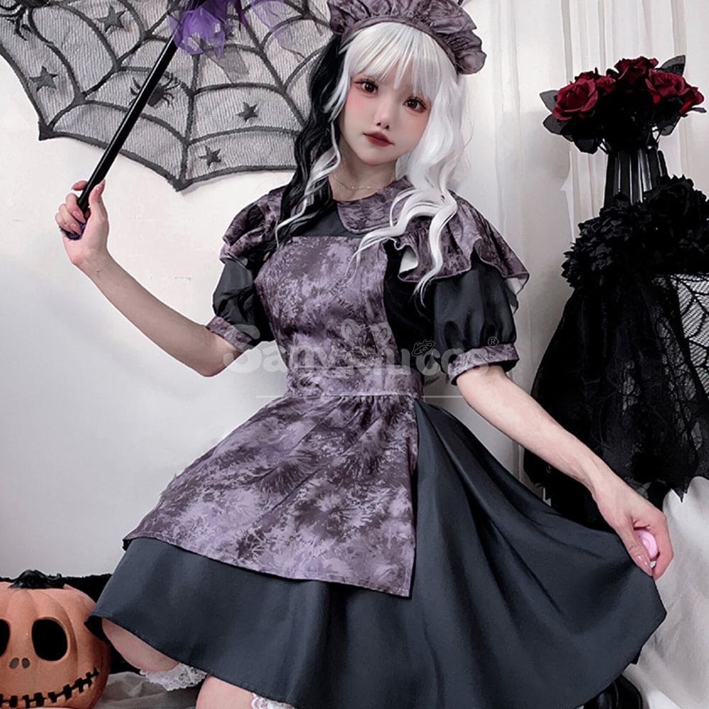 【In Stock】Halloween Cosplay Witch Vampire Pumpkin Maid Costume Black Dress Stage Performance