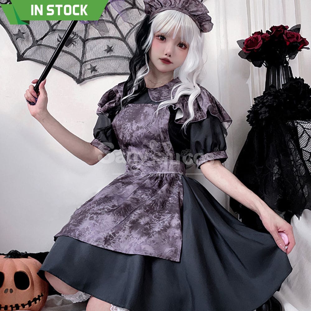 【In Stock】Halloween Cosplay Witch Vampire Pumpkin Maid Costume Black Dress Stage Performance