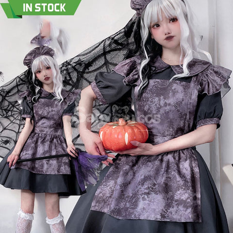 【In Stock】Halloween Cosplay Witch Vampire Pumpkin Maid Costume Black Dress Stage Performance