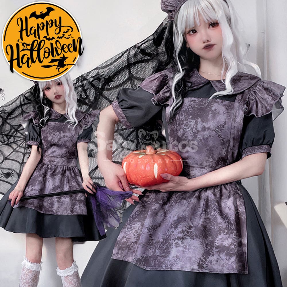 【In Stock】Halloween Cosplay Witch Vampire Pumpkin Maid Costume Black Dress Stage Performance