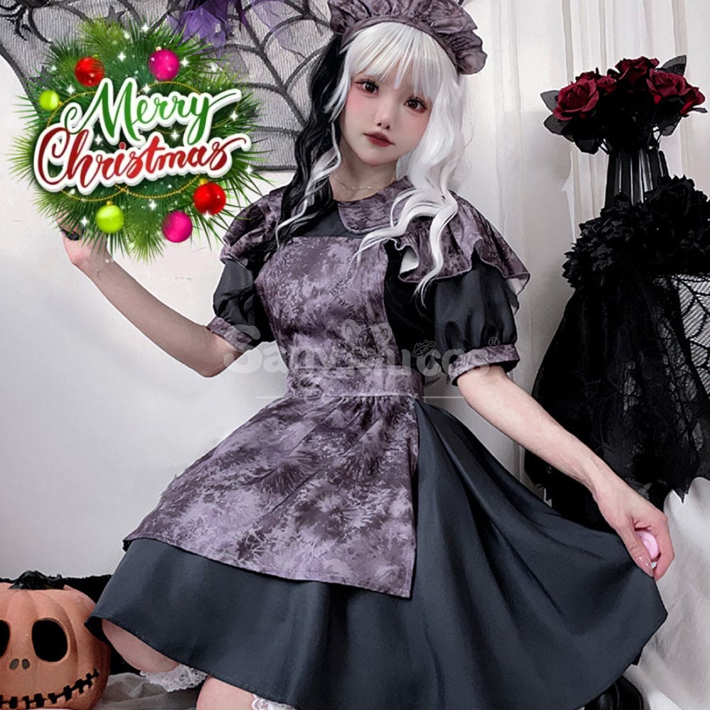 【In Stock】Halloween Cosplay Witch Vampire Pumpkin Maid Costume Black Dress Stage Performance