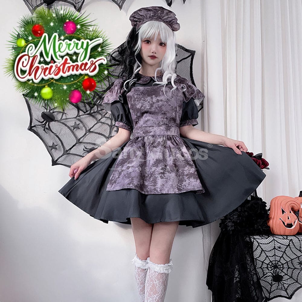 【In Stock】Halloween Cosplay Witch Vampire Pumpkin Maid Costume Black Dress Stage Performance