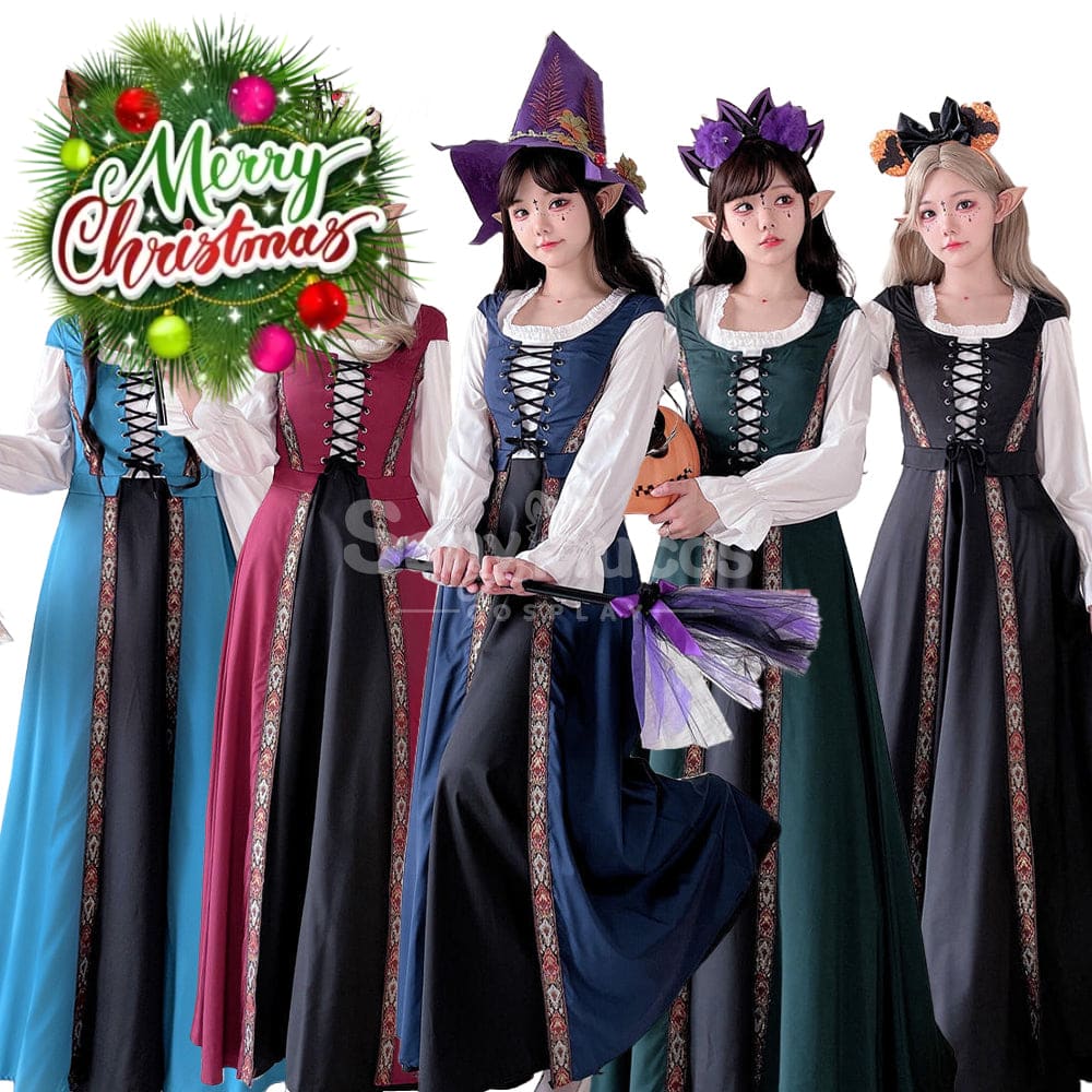 【In Stock】Halloween Cosplay Witch Vintage Palace Dress Stage Performance Costume Costumes