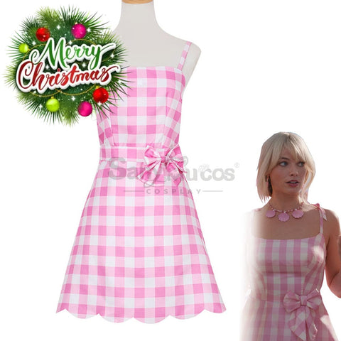 【In Stock】Movie Barbie Cosplay Light Pink Plaid Dress Costume Costumes